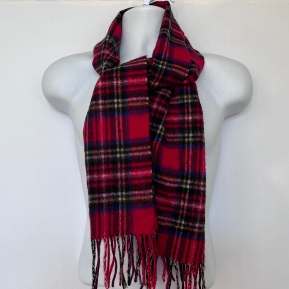 Lochmere 100% Cashmere Scarf w Fringe Rectangle RED BLUE Yellow Soft - Picture 6 of 7
